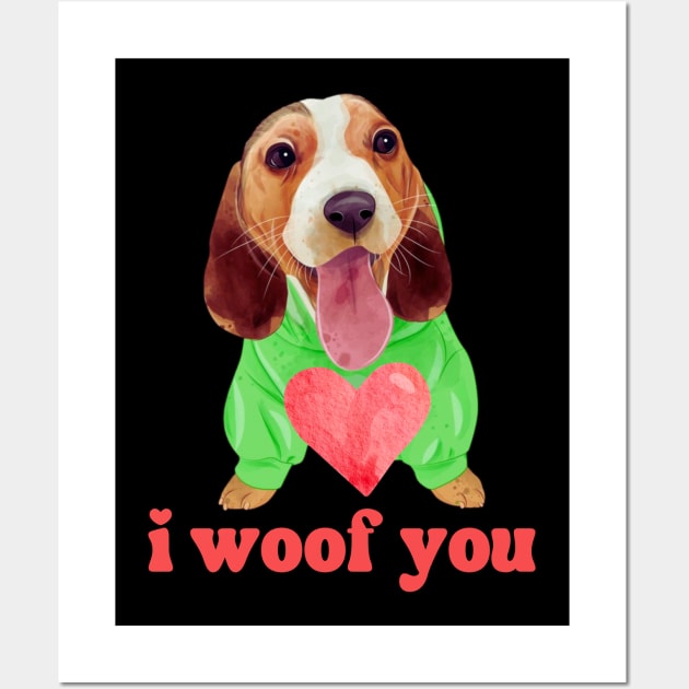 I Woof You Cute Beagle Dog With Heart Valentines Day Wall Art by Illustradise